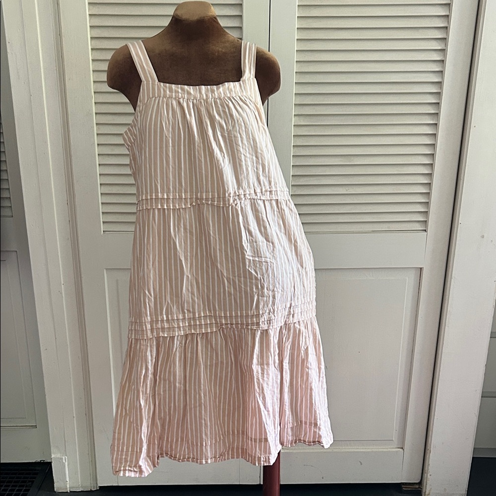Pact Striped Tiered Midi Dress in Pale Pink and White